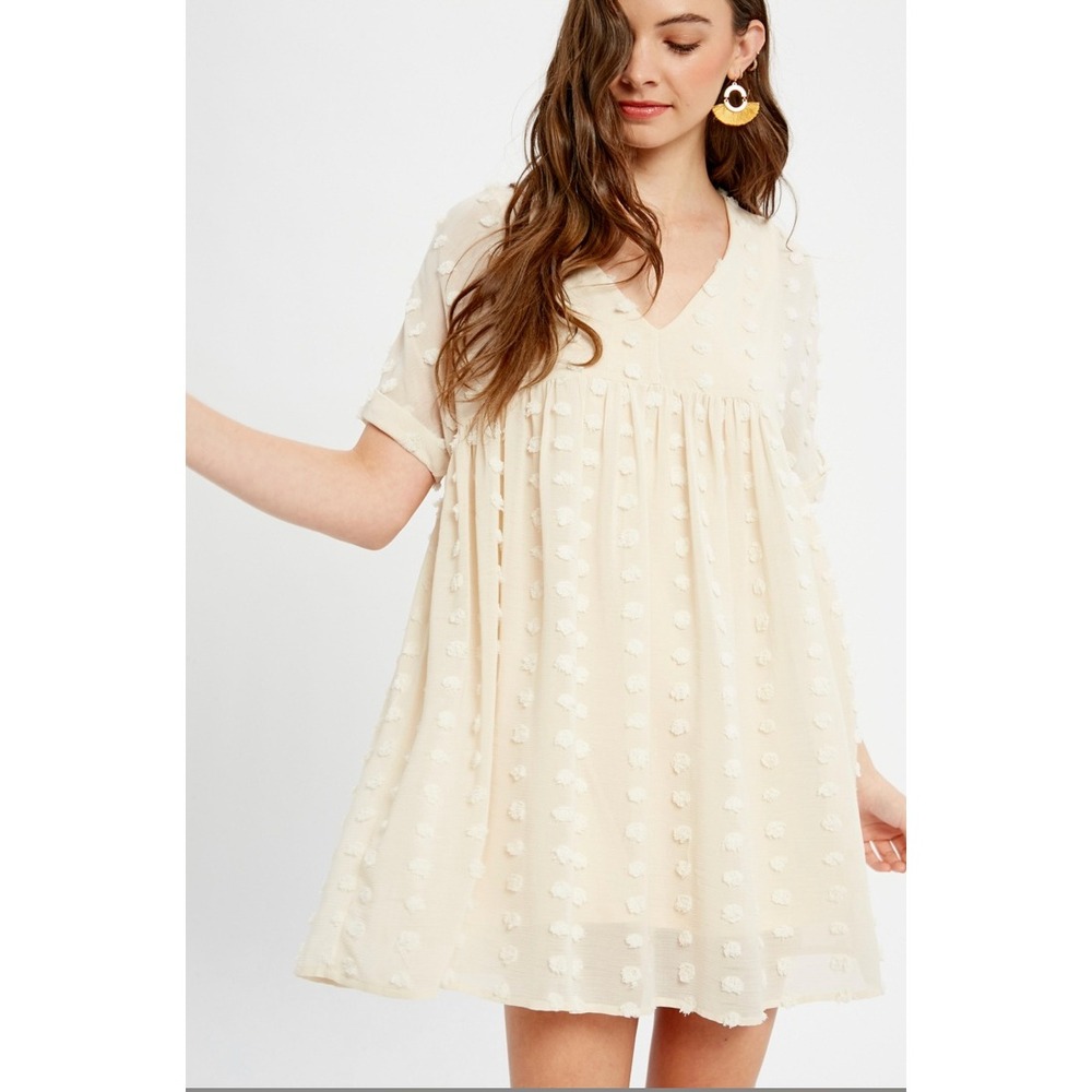 Altar'd State Making Plans Cream Textured V-Neck Babydoll Tunic Dress D61164-01A